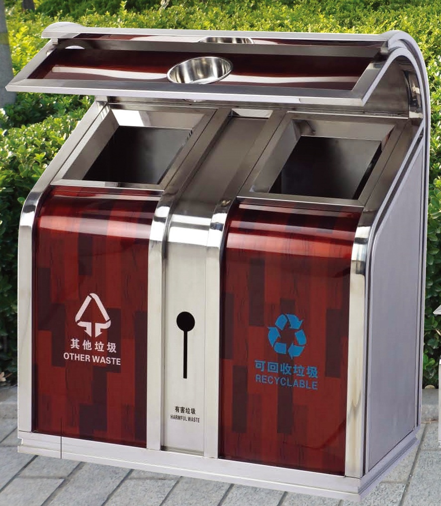 青島不銹鋼分類垃圾桶，煙臺不銹鋼果皮箱